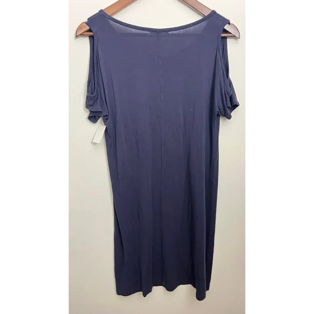 Zenana Outfitters T-Shirt Dress Womens S Navy Blue Cold‎ Shoulder Short Sleeve
